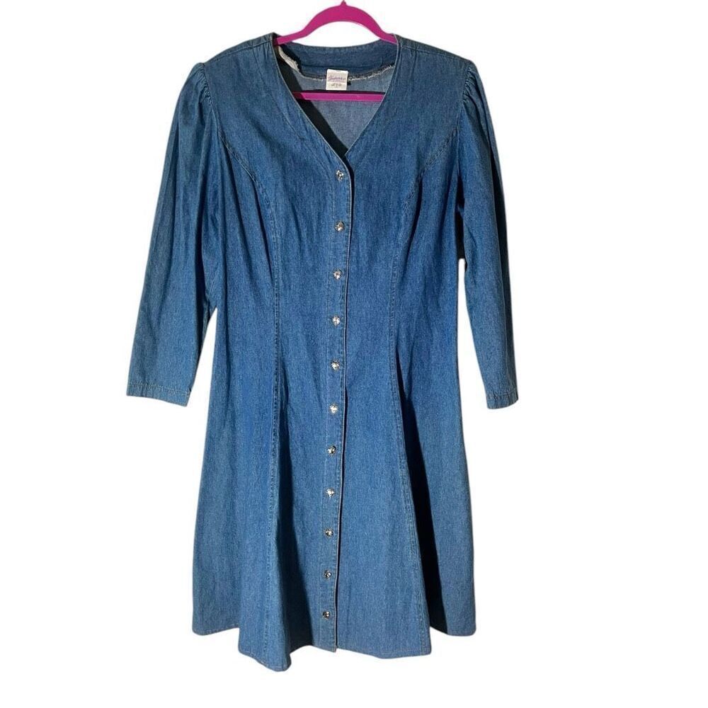 Fredricks of Hollywood 100% Cotton Vintage 80s-90’s Denim 3/4 Sleeve Corset Tie